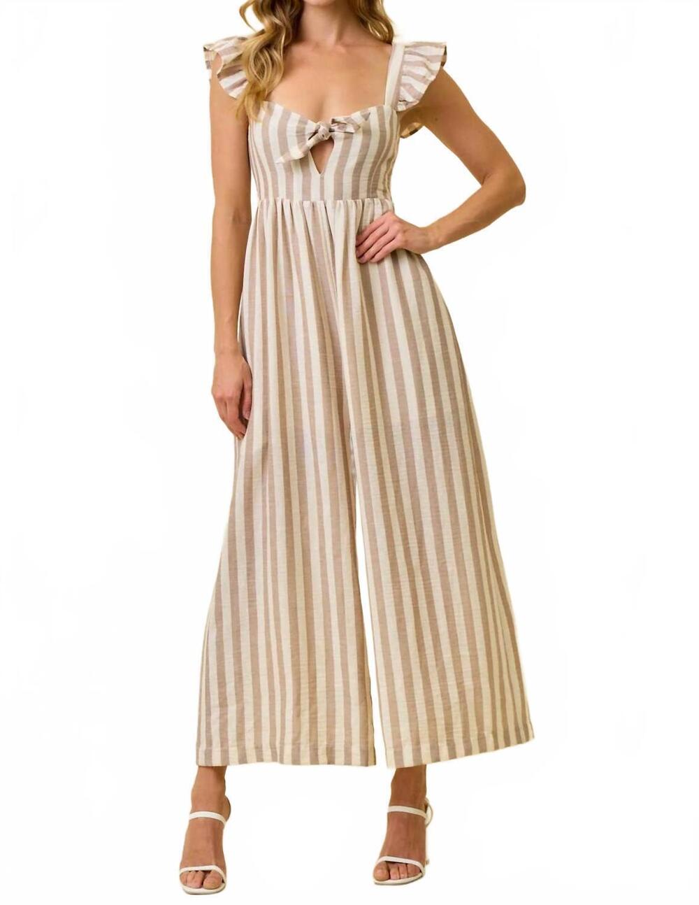 NEW DOE AND RAE stella wide leg culotte jumpsuit in beige